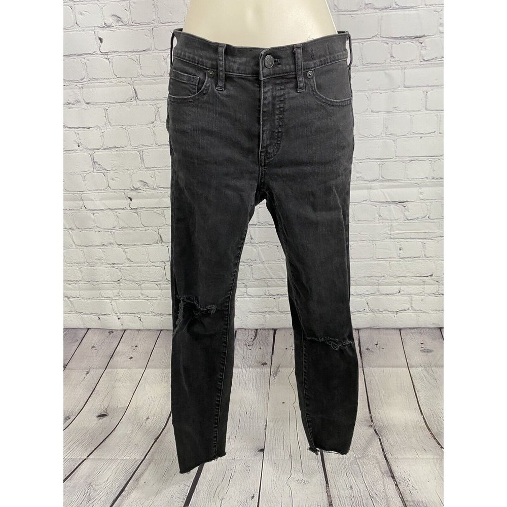 Madewell Black Distressed 9” High Rise Skinny Denim Jeans Size 0
